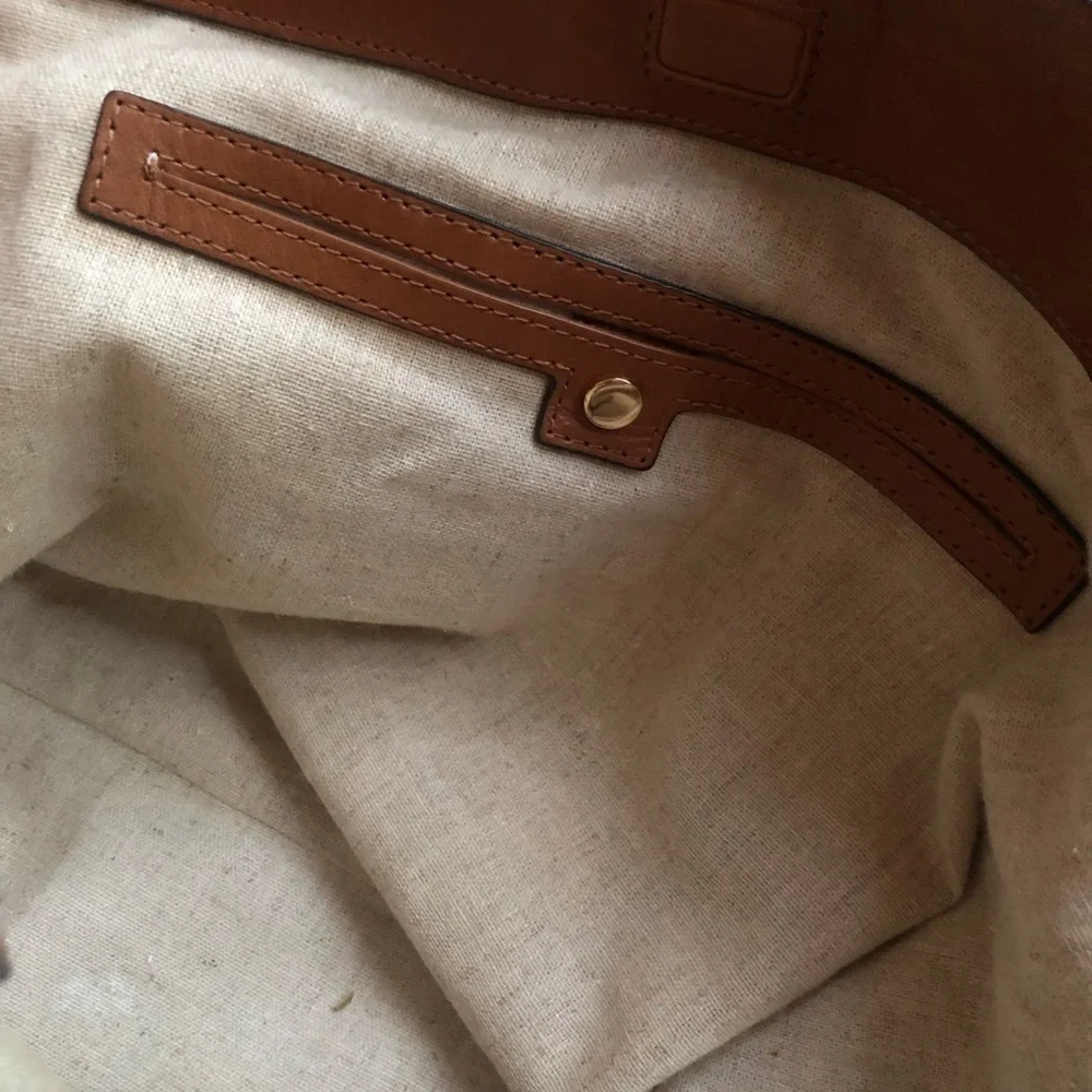 Tory Burch Taylor Aztec Linen Tote with Calf Leather.
